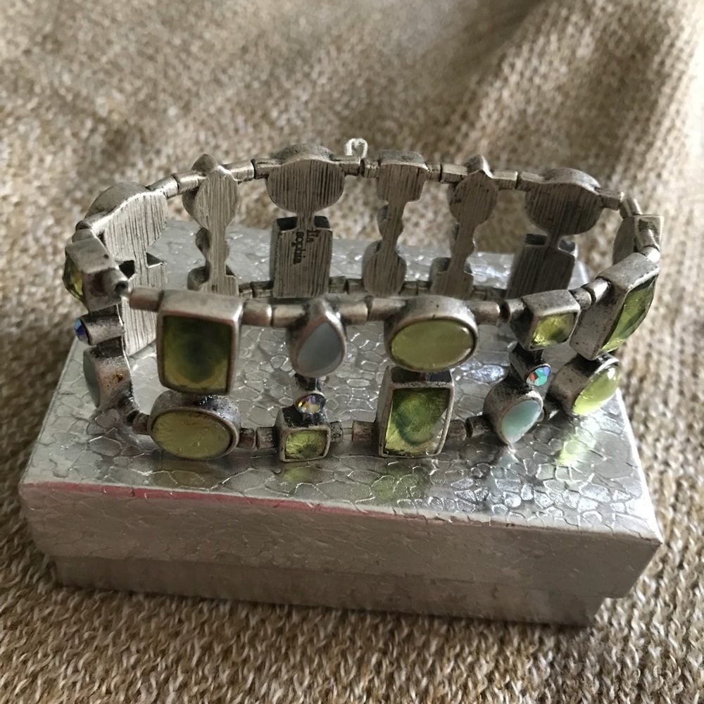 Silver and light blue stretch bracelet